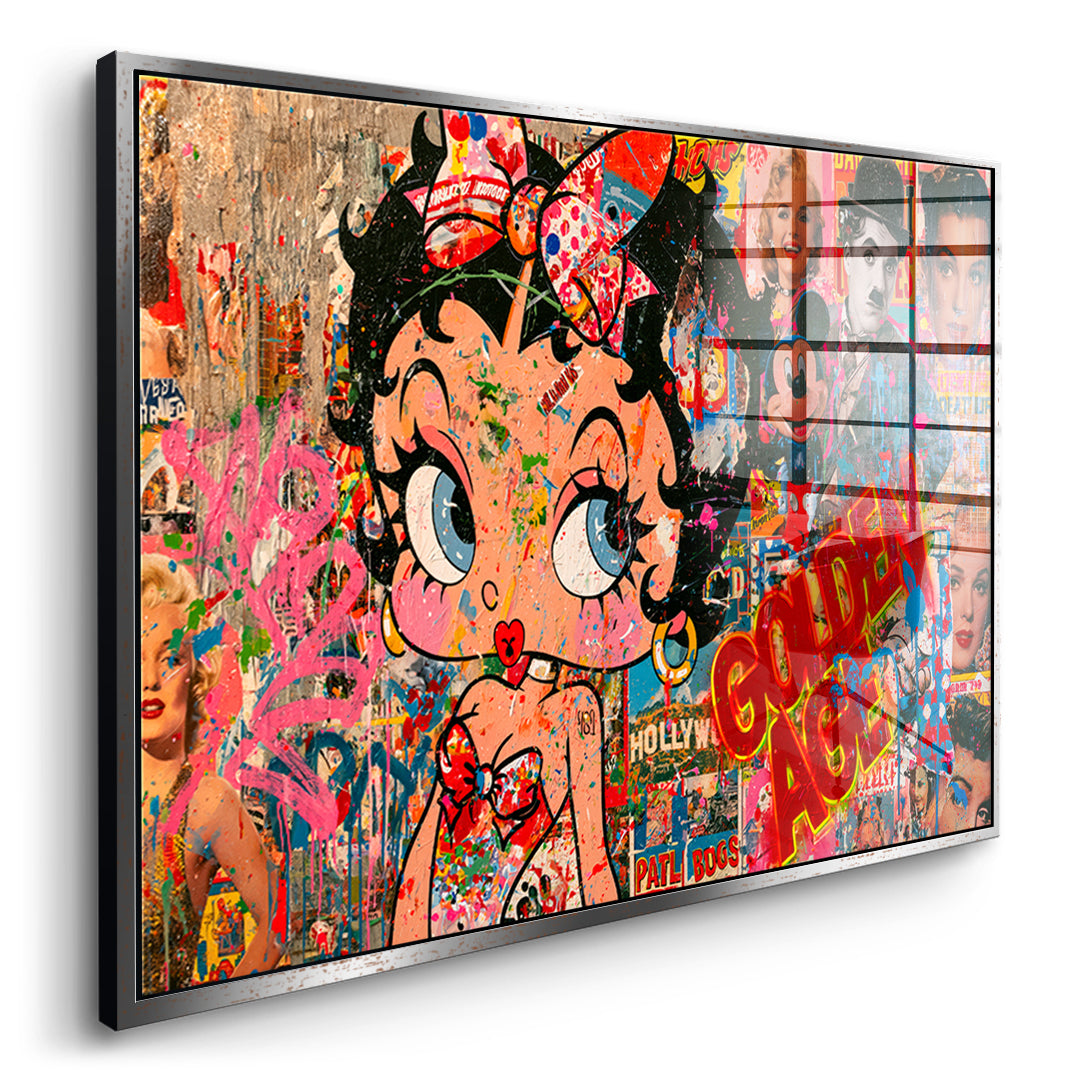 Seitenansicht des Acrylglasbilds Golden Age im silbernen Rahmen