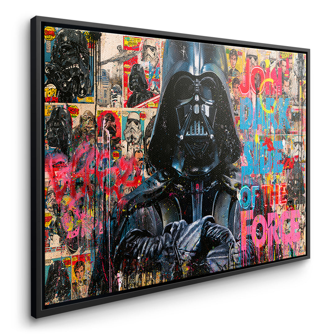 Seitenansicht des Leinwandbilds Dark Side Graffiti im schwarzen Rahmen