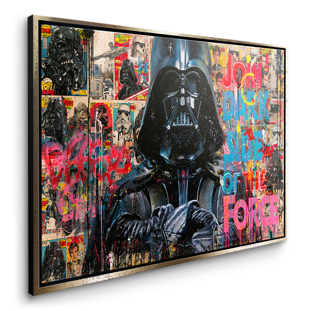 Seitenansicht des Leinwandbilds Dark Side Graffiti im goldenen Rahmen