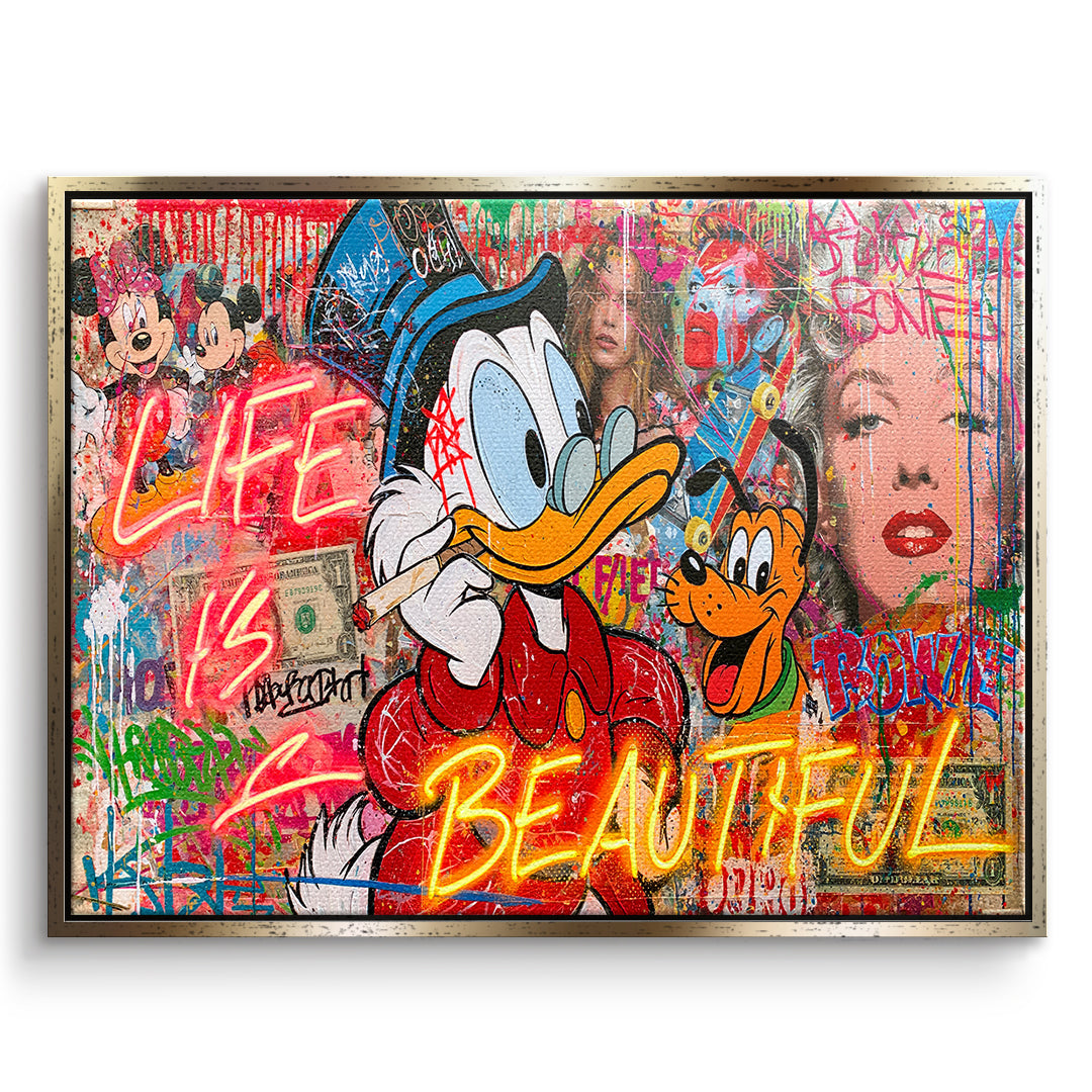 DOTCOMCANVAS Leinwandbild Life Is Beautiful Graffiti im goldenen Premium-Rahmen