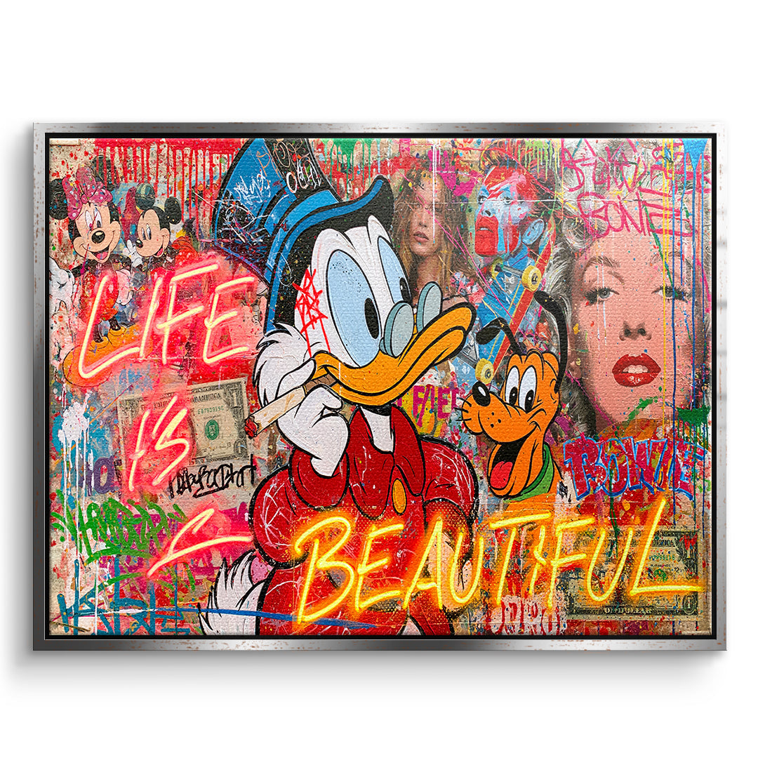 DOTCOMCANVAS Leinwandbild Life Is Beautiful Graffiti im silbernen Premium-Rahmen