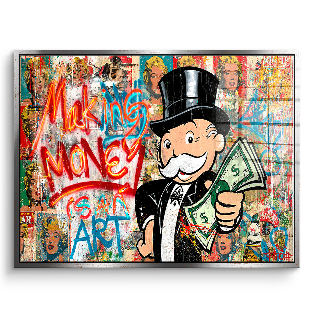 DOTCOMCANVAS Acrylglasbild Making Money Is An Art Graffiti im silbernen Premium-Rahmen