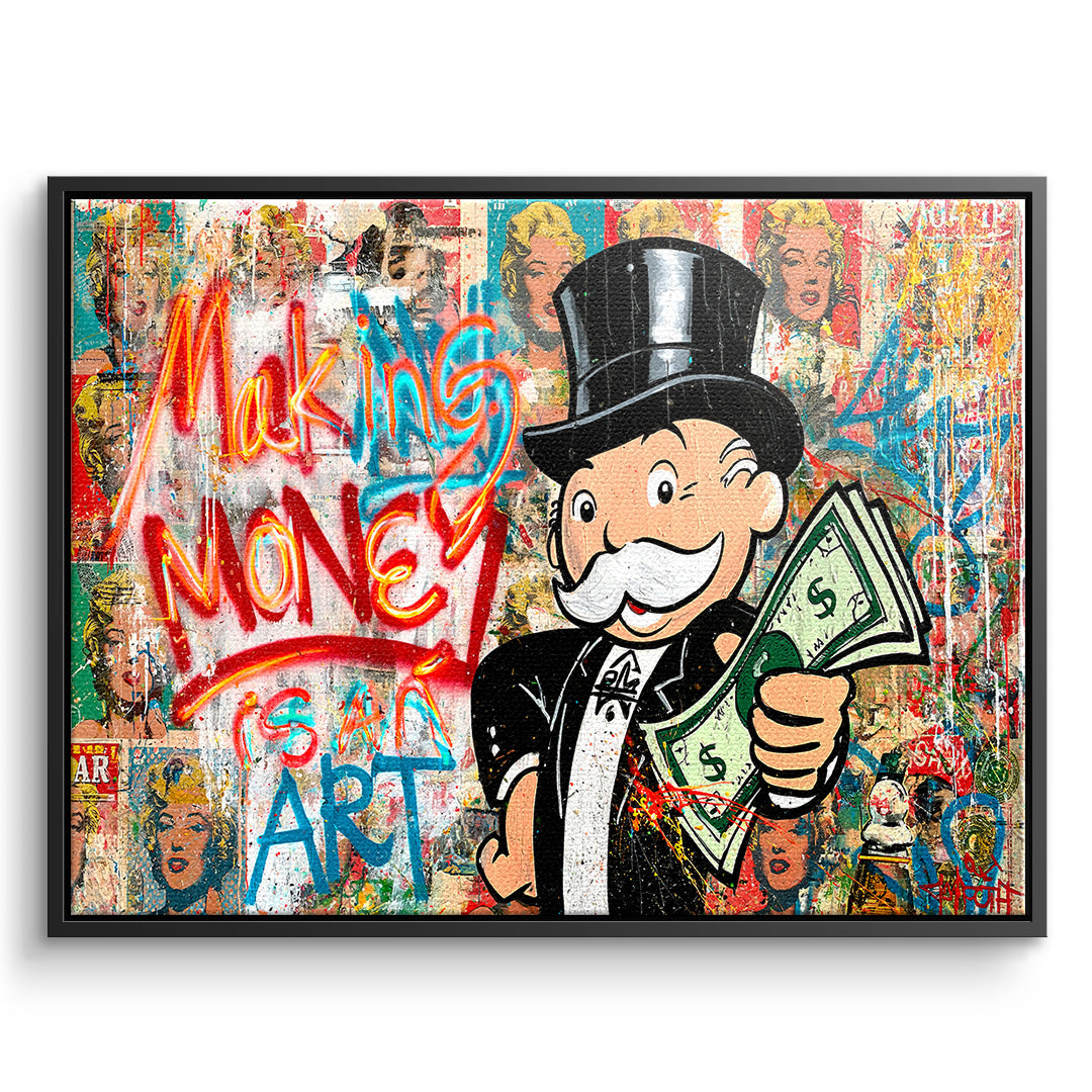 DOTCOMCANVAS Leinwandbild Making Money Is An Art Graffiti im schwarzen Premium-Rahmen