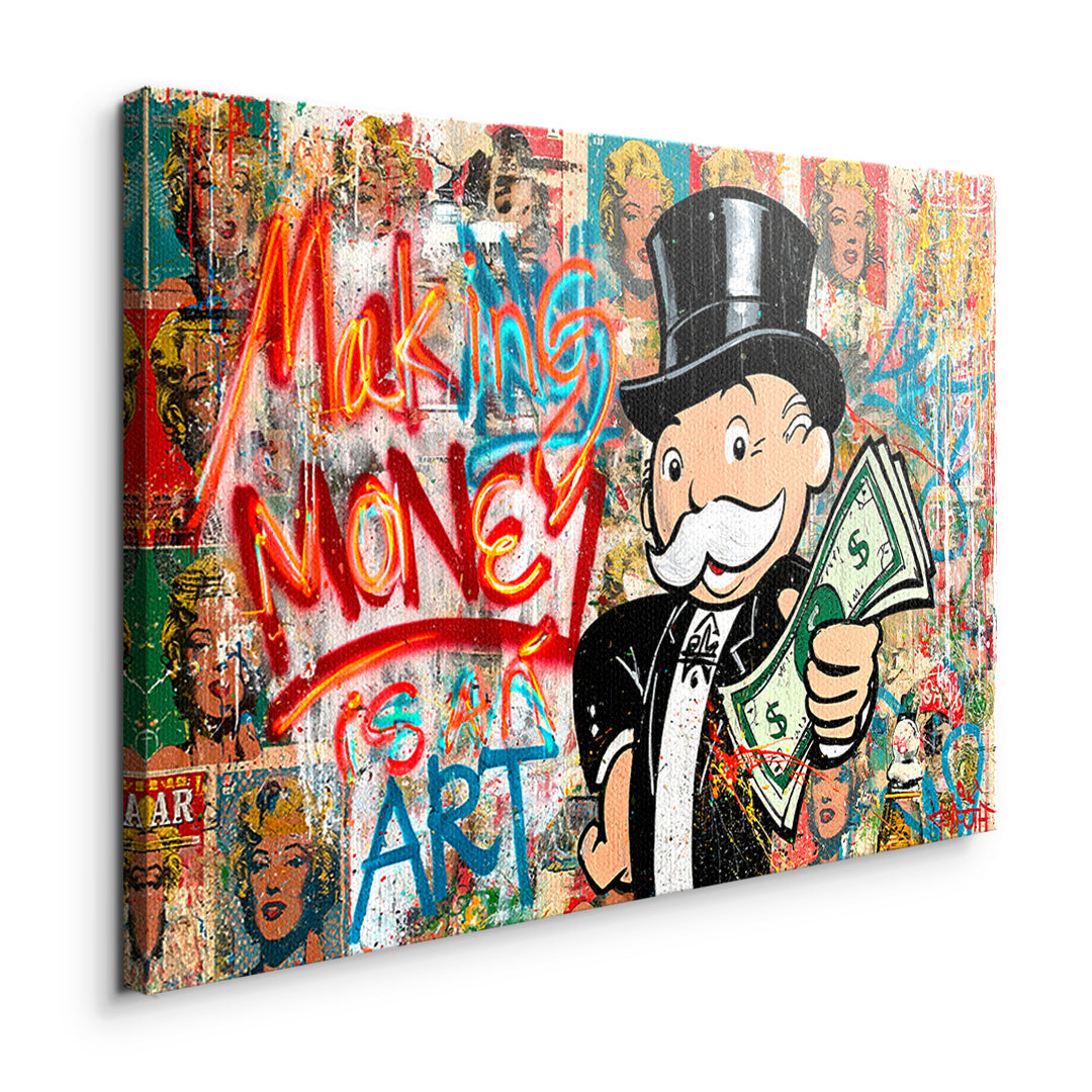 Seitenansicht des Leinwandbilds Making Money Is An Art Graffiti ohne Rahmen