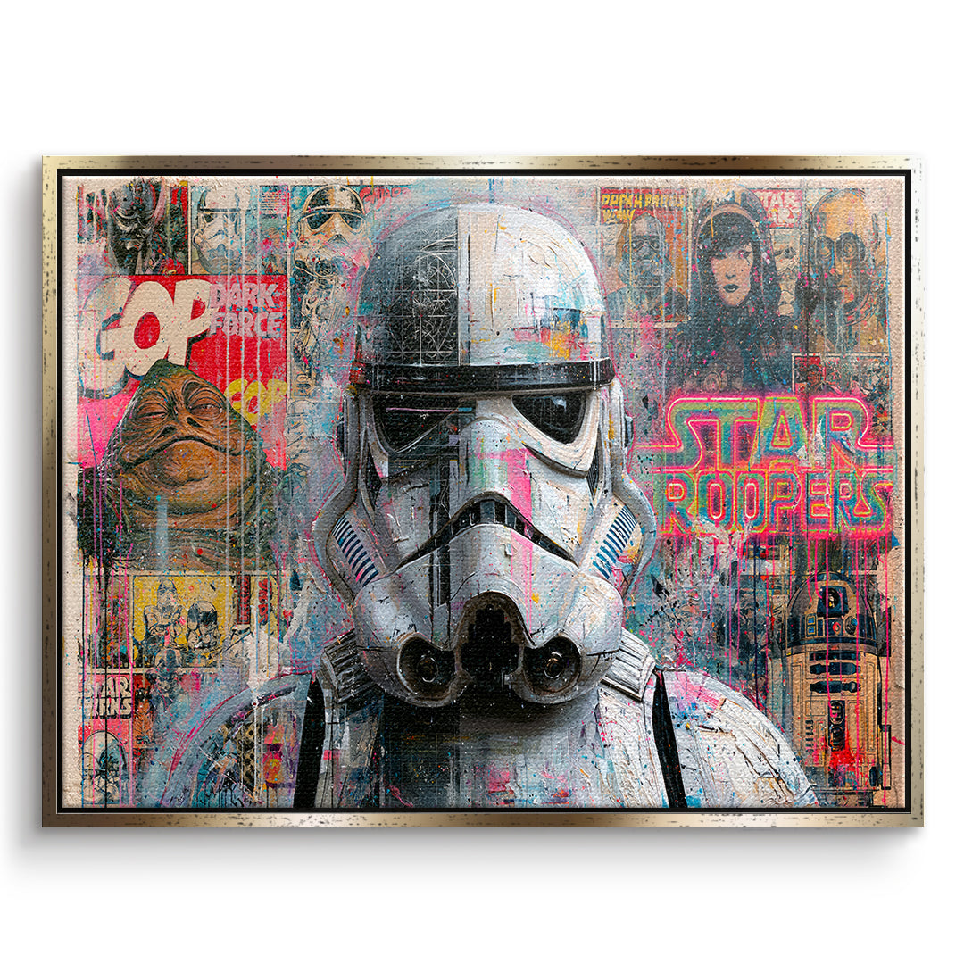 DOTCOMCANVAS Leinwandbild Neon Trooper im goldenen Premium-Rahmen
