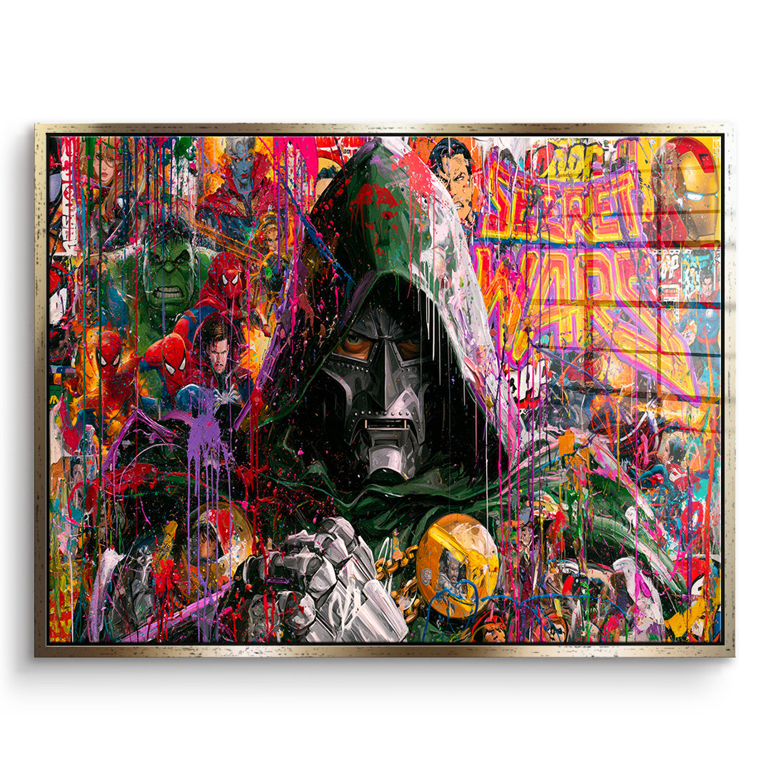 DOTCOMCANVAS Acrylglasbild Iron Mask im goldenen Premium-Rahmen