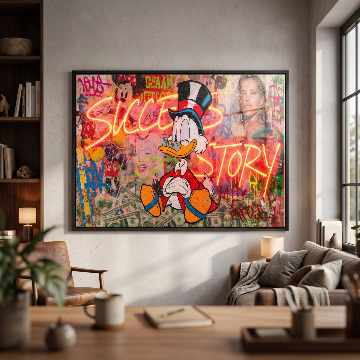Acrylglasbild Success Story an der Wand eines modernen Wohnraums, zweite Ansicht