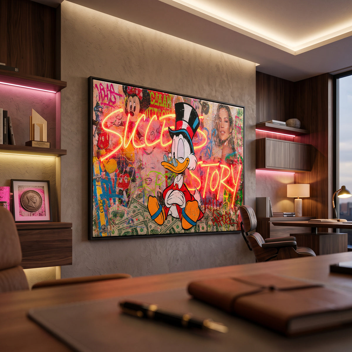 Leinwandbild Success Story an der Wand eines modernen Wohnraums