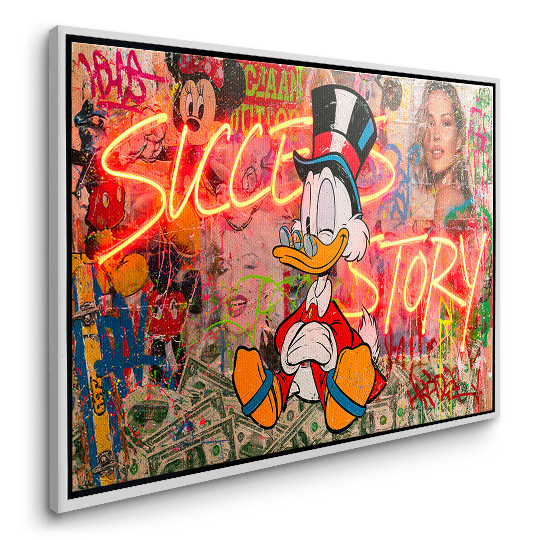 Seitenansicht des Leinwandbilds Success Story im weißen Rahmen