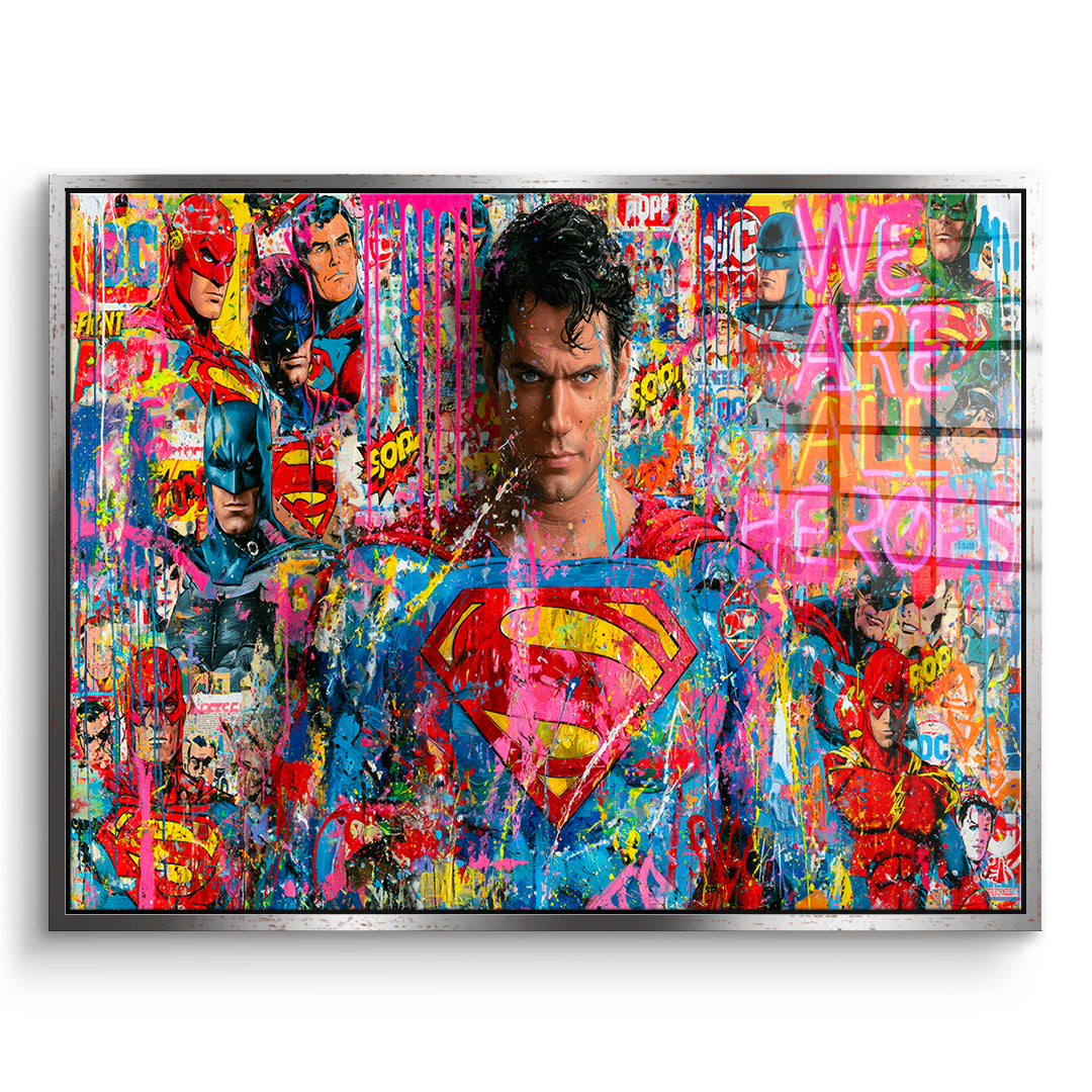 DOTCOMCANVAS Acrylglasbild We Are All Heroes im silbernen Premium-Rahmen