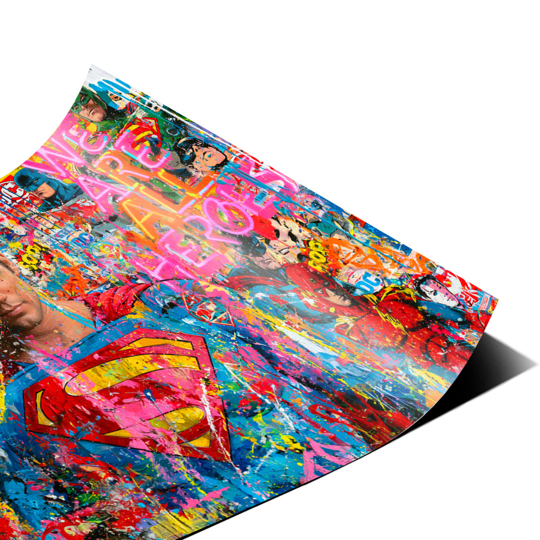 Eckdetail des Posters We Are All Heroes, Nahaufnahme