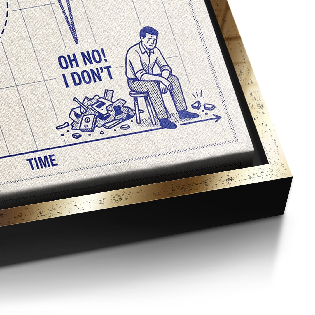 Detailaufnahme der Leinwandstruktur, Learning Needs Time im goldenen Rahmen