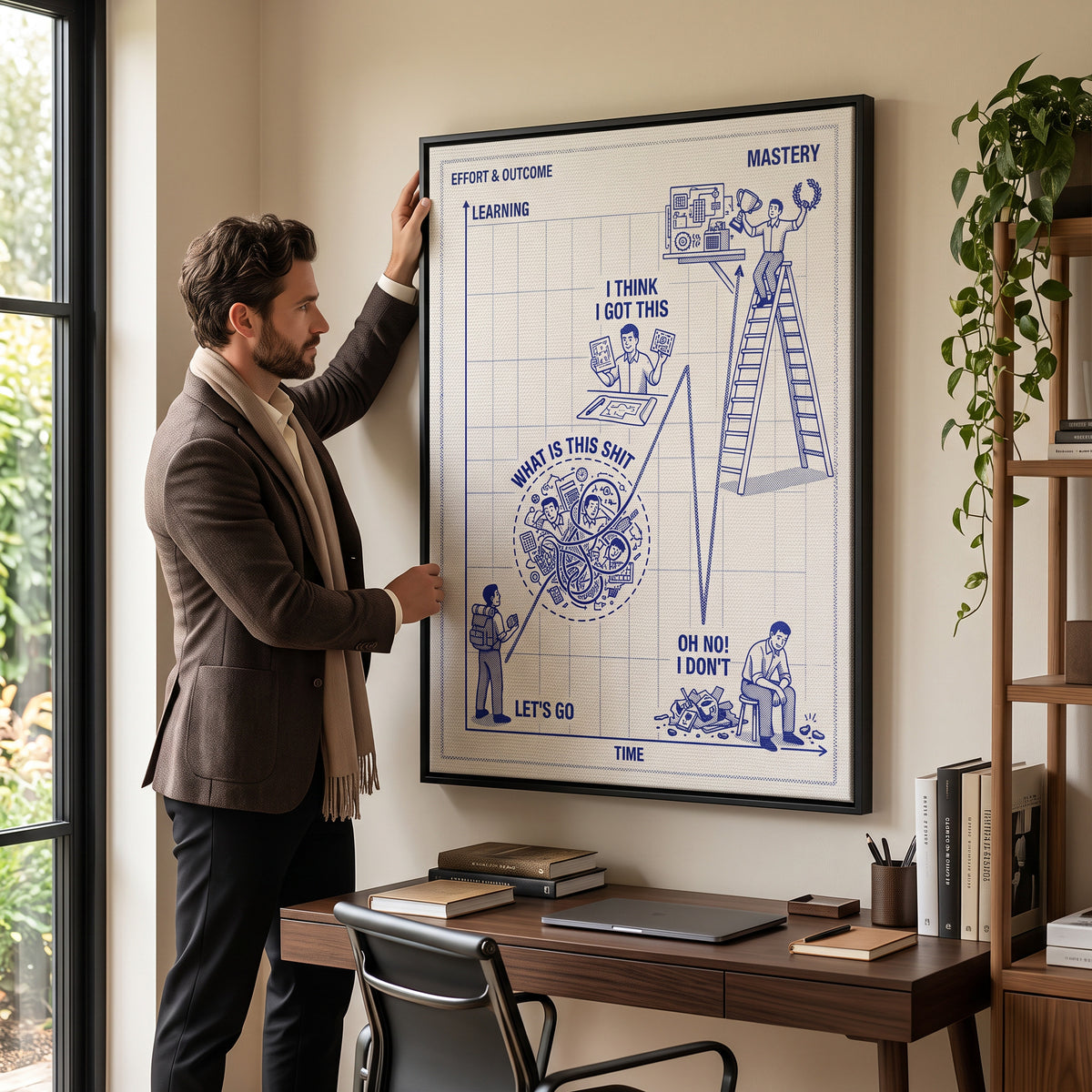 Leinwandbild Learning Needs Time an der Wand eines modernen Wohnraums, zweite Ansicht