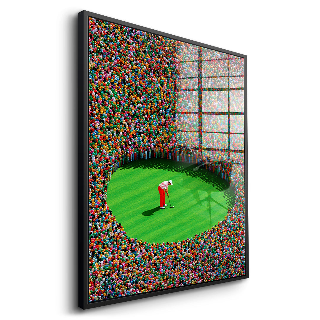 Seitenansicht des Acrylglasbilds The Final Putt im schwarzen Rahmen