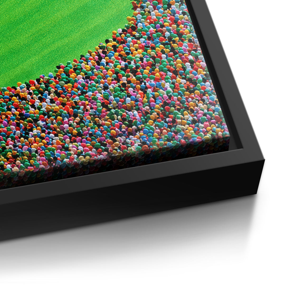 Detailaufnahme der Leinwandstruktur, The Final Putt im schwarzen Rahmen