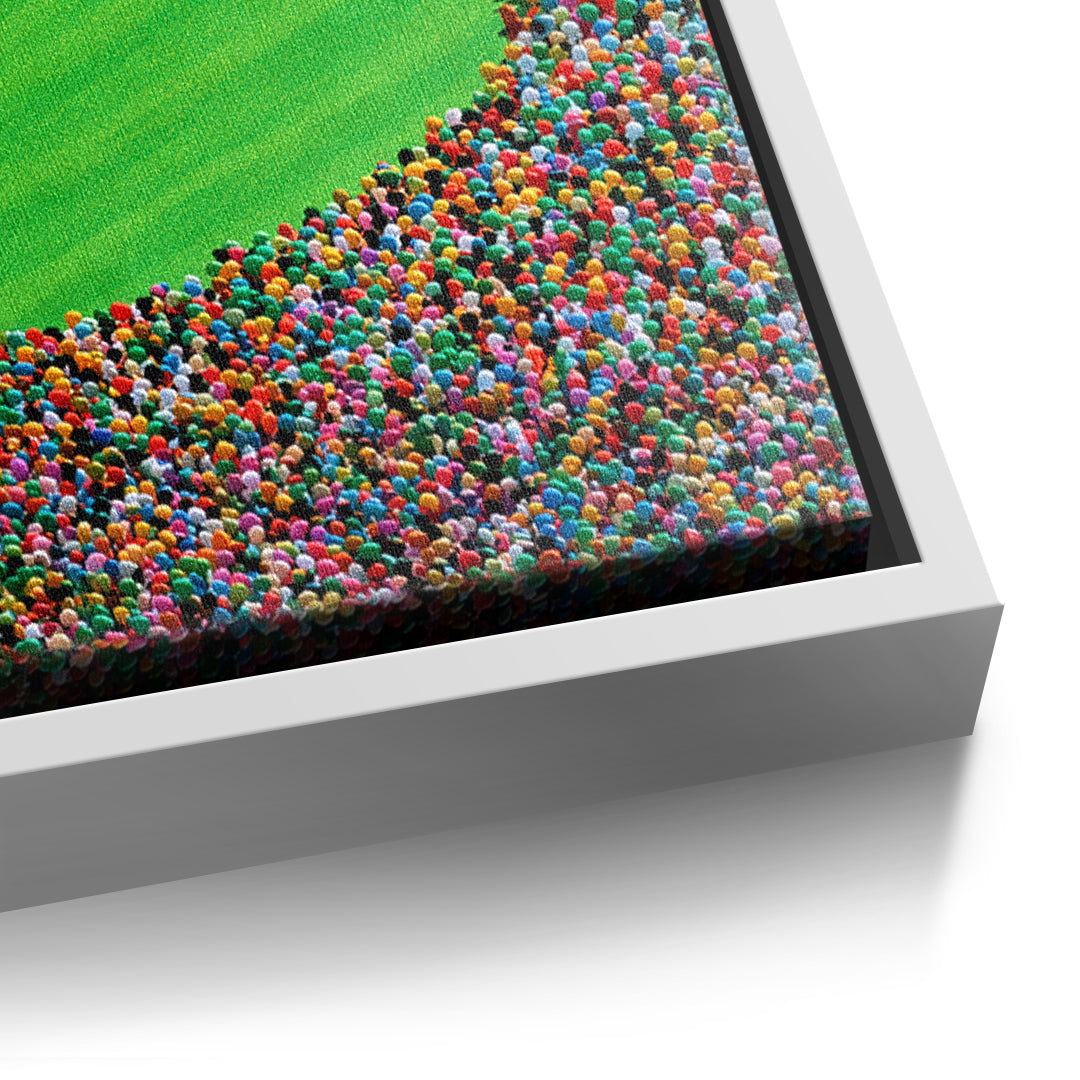 Detailaufnahme der Leinwandstruktur, The Final Putt im weißen Rahmen