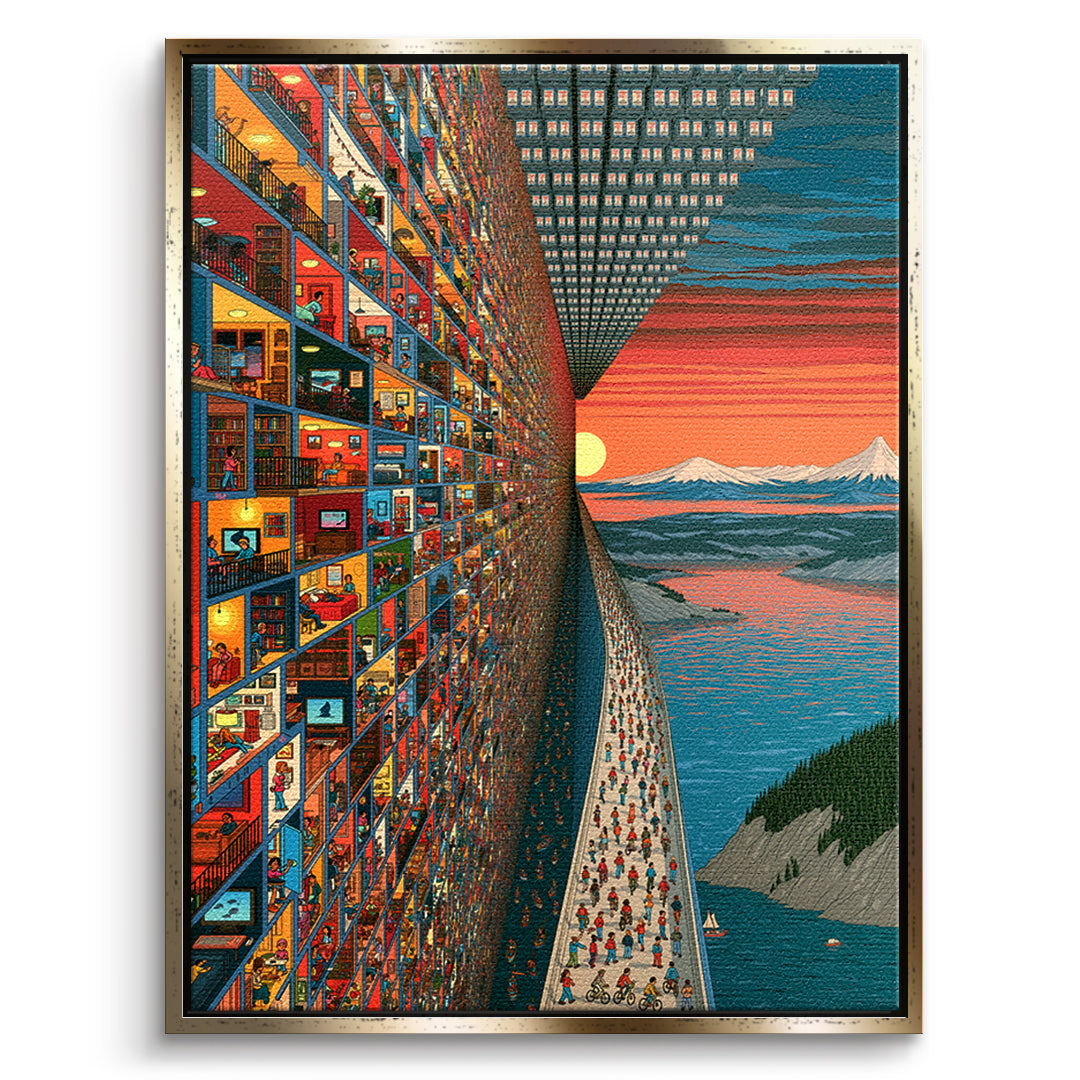 DOTCOMCANVAS Leinwandbild City Of Windows im goldenen Premium-Rahmen