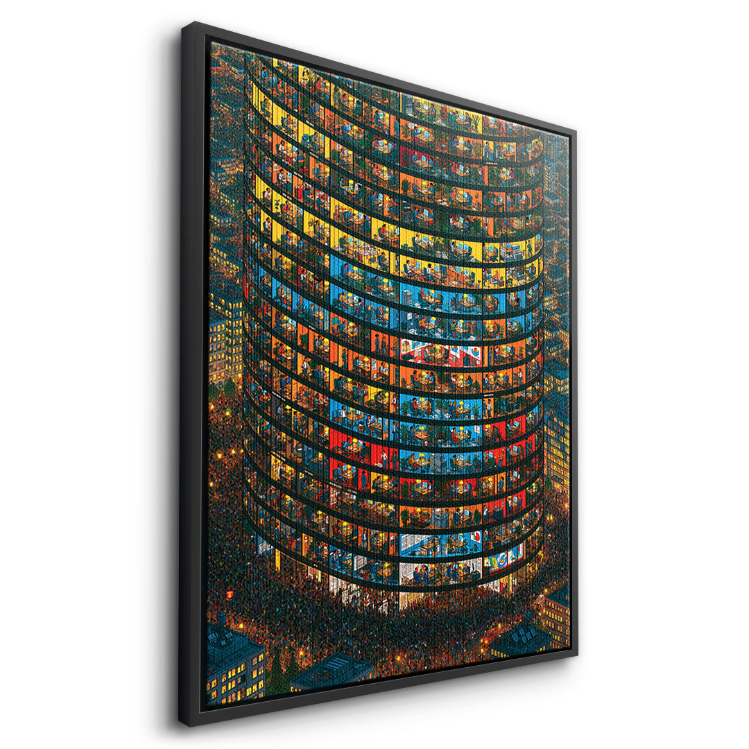 Seitenansicht des Leinwandbilds Tower Of Lives im schwarzen Rahmen