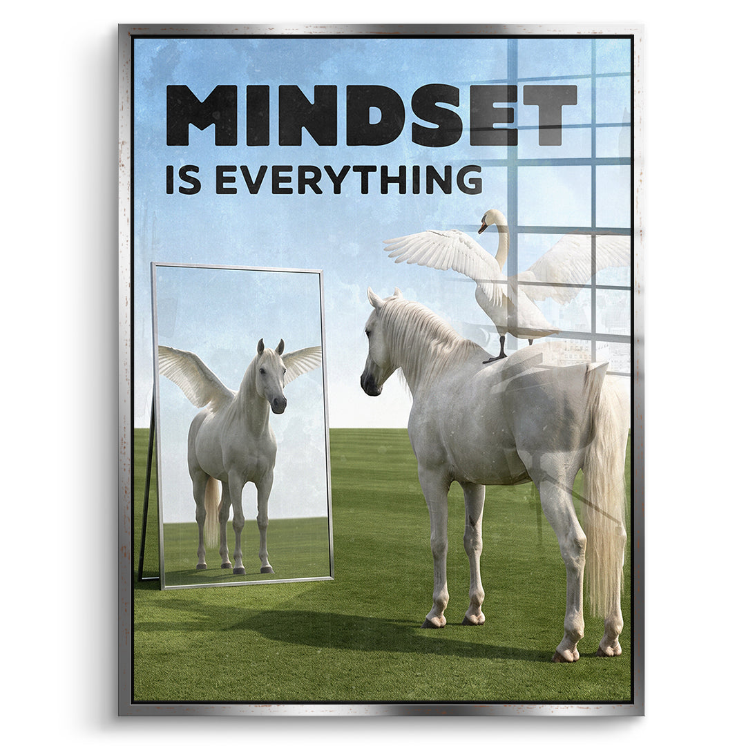 DOTCOMCANVAS Acrylglasbild Mindset Is Everything Pegasus im silbernen Premium-Rahmen