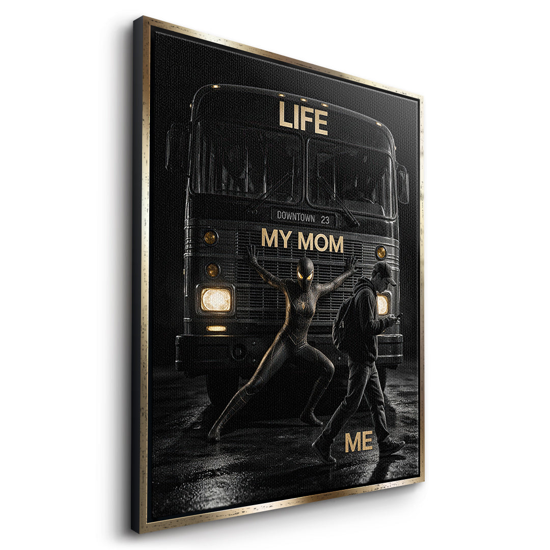 Seitenansicht des Leinwandbilds Life My Mom Me im goldenen Rahmen