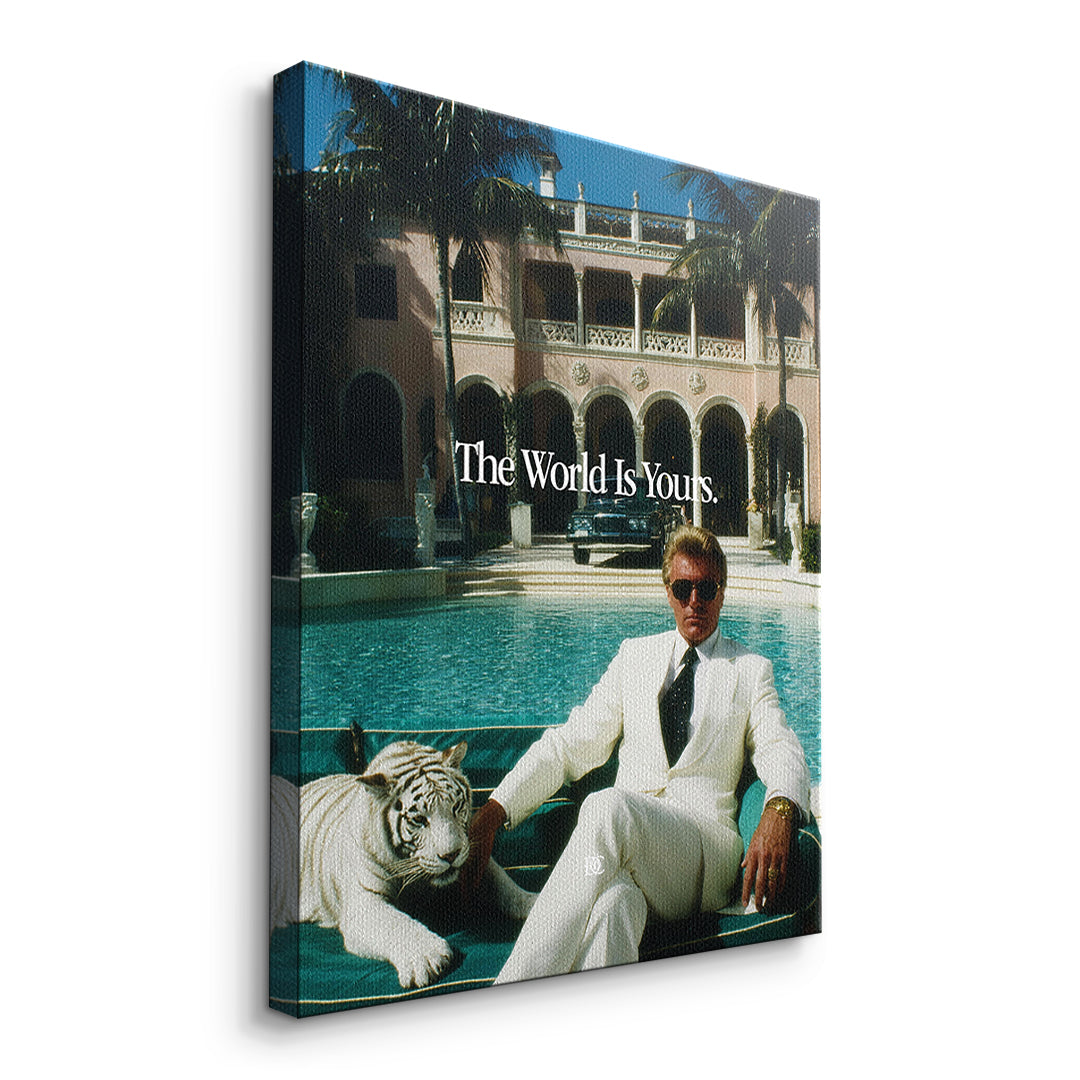 Seitenansicht des Leinwandbilds The World Is Yours Tiger ohne Rahmen