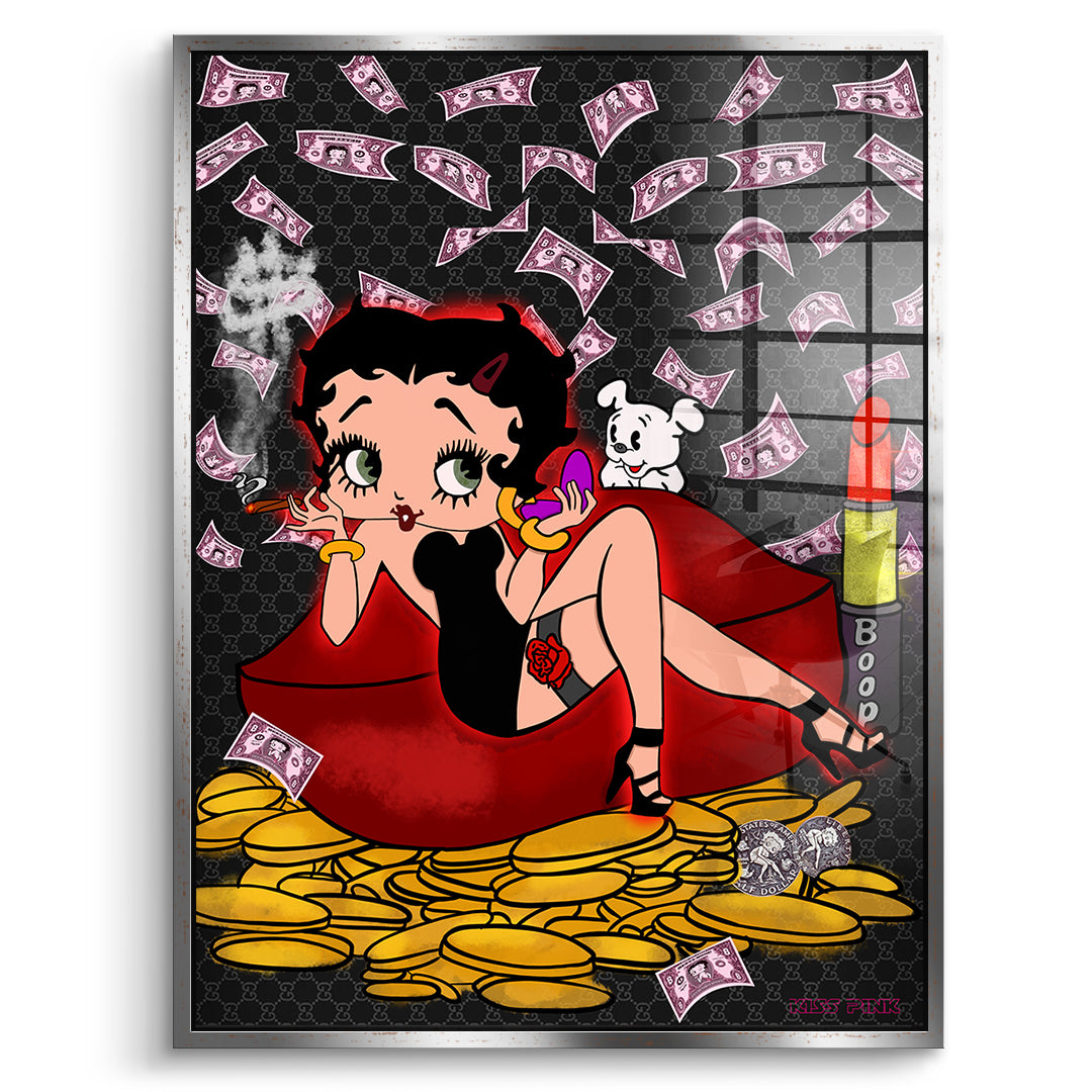 DOTCOMCANVAS Acrylglasbild Lipstick Money Pin-Up im silbernen Premium-Rahmen