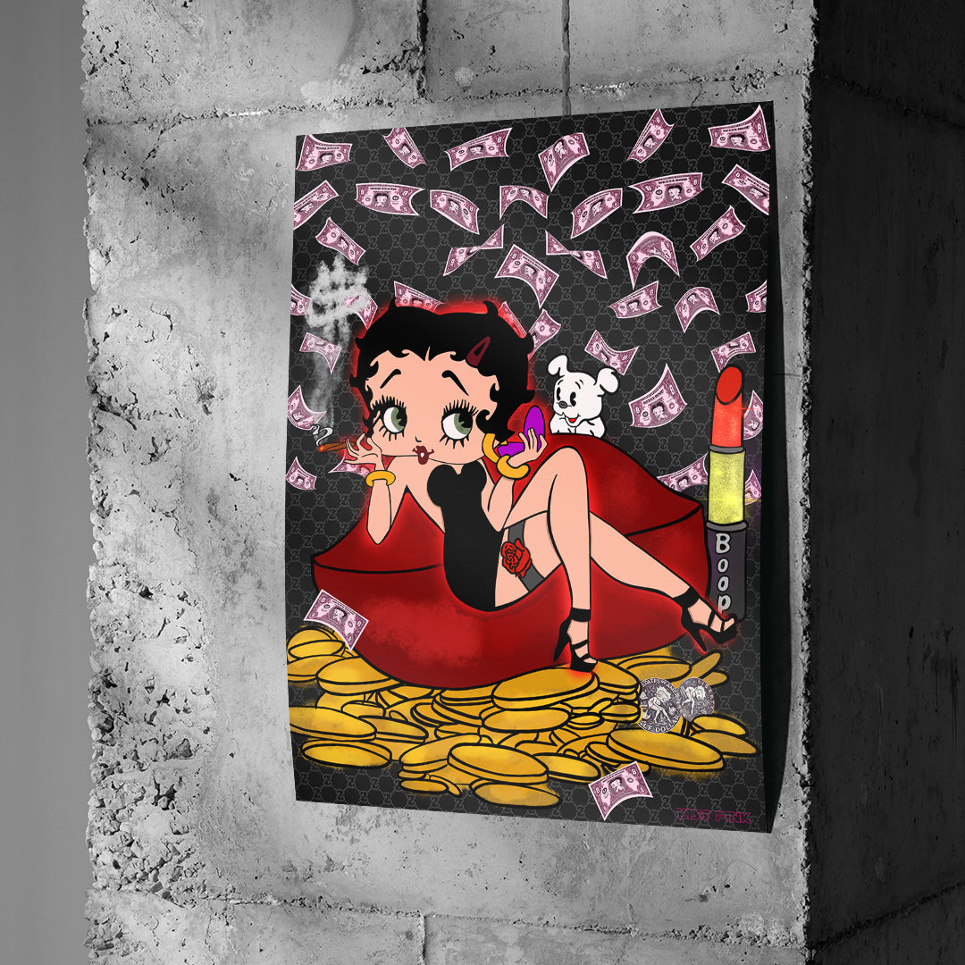Poster Lipstick Money Pin-Up an einer Betonwand