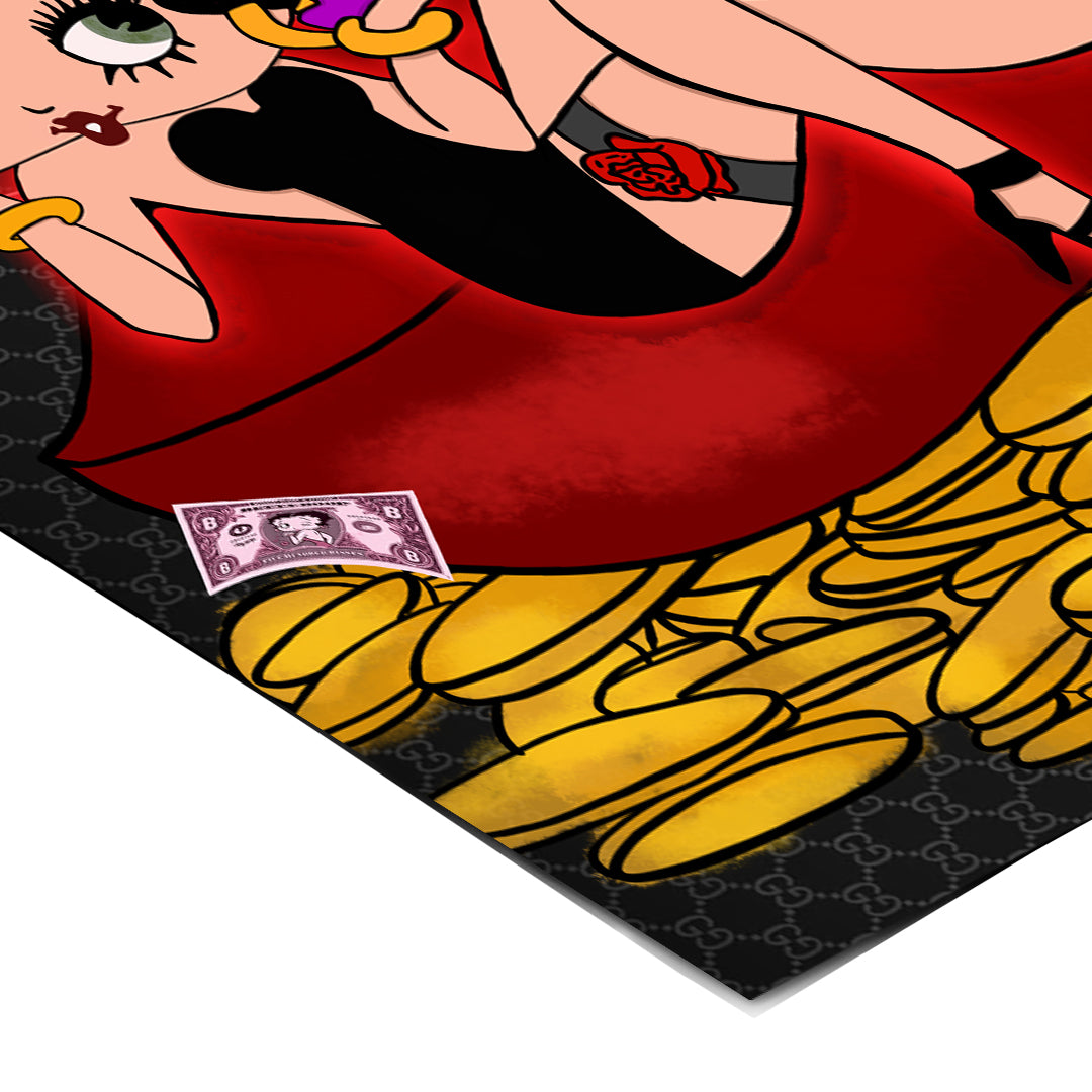 Eckdetail des Posters Lipstick Money Pin-Up