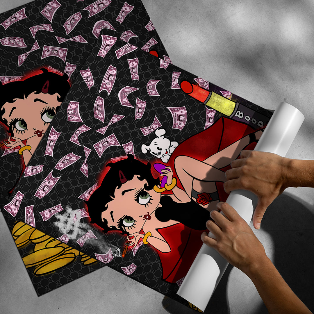 Aufgerolltes Poster Lipstick Money Pin-Up