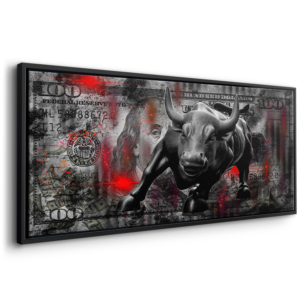 Seitenansicht des Leinwandbilds Bill And Bull im schwarzen Rahmen