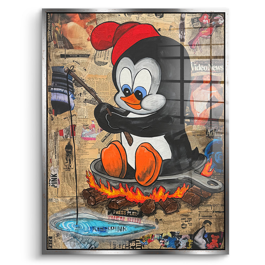 DOTCOMCANVAS Acrylglasbild Hot Pan Penguin im silbernen Premium-Rahmen