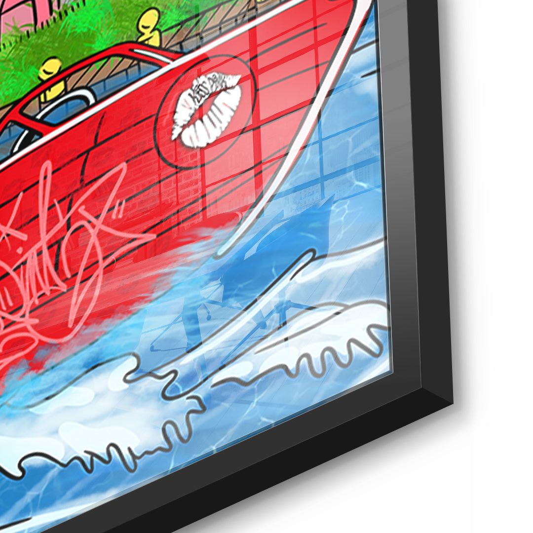 Detailaufnahme des 5mm Acrylglases, Miami Water Life im schwarzen Rahmen