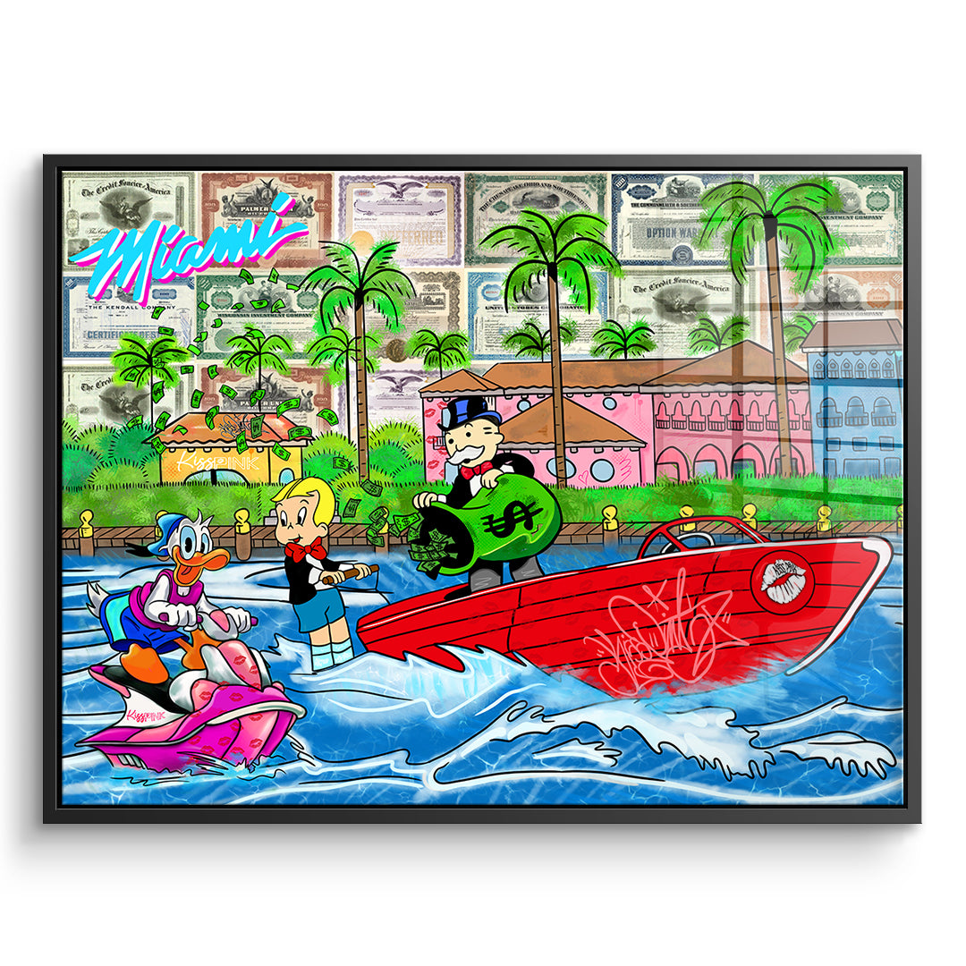 DOTCOMCANVAS Acrylglasbild Miami Water Life im schwarzen Premium-Rahmen