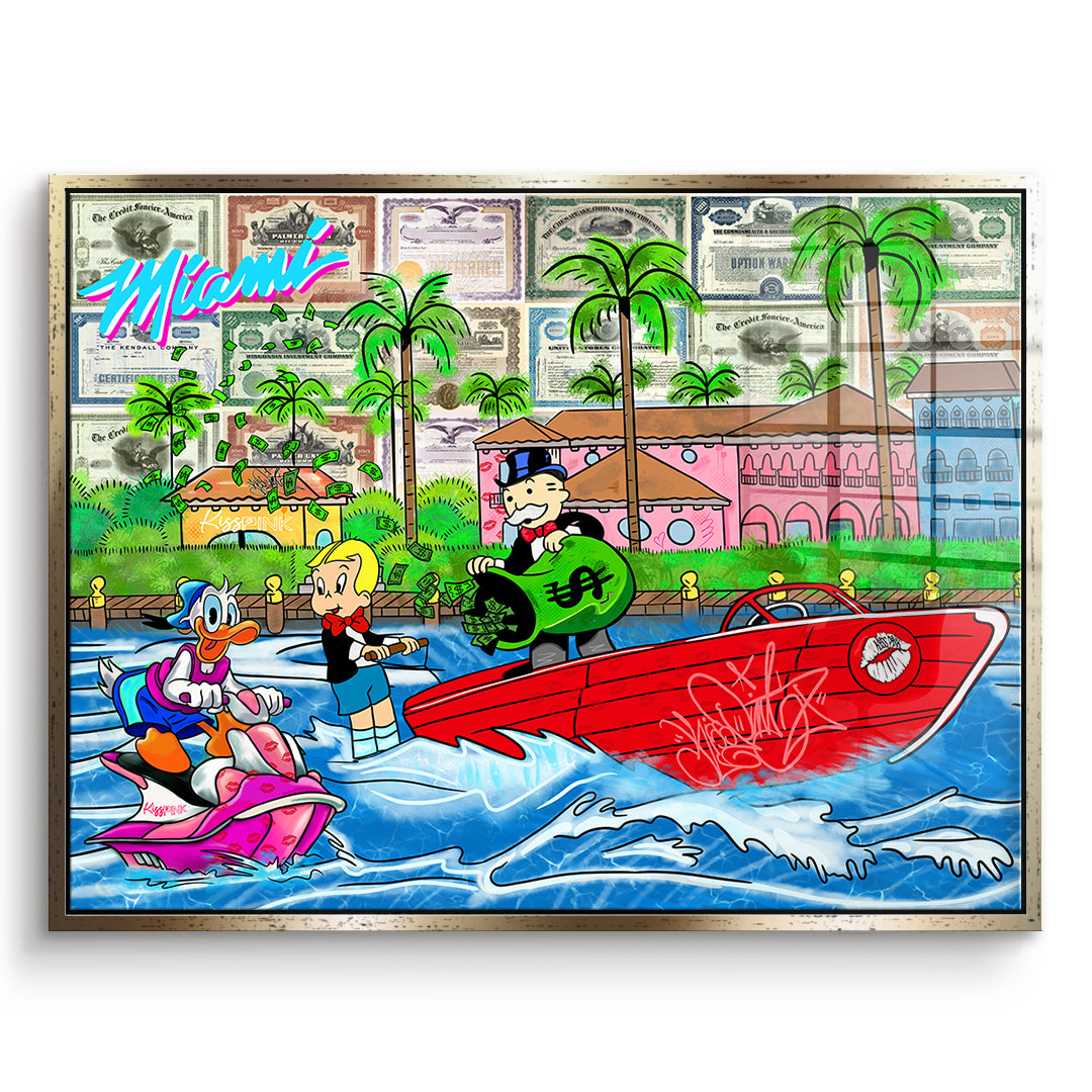 DOTCOMCANVAS Acrylglasbild Miami Water Life im goldenen Premium-Rahmen