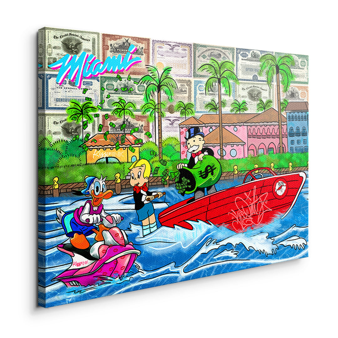 Seitenansicht des Leinwandbilds Miami Water Life ohne Rahmen