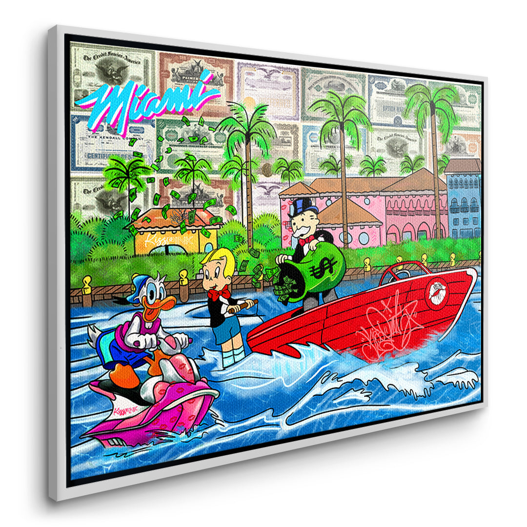 Seitenansicht des Leinwandbilds Miami Water Life im weißen Rahmen
