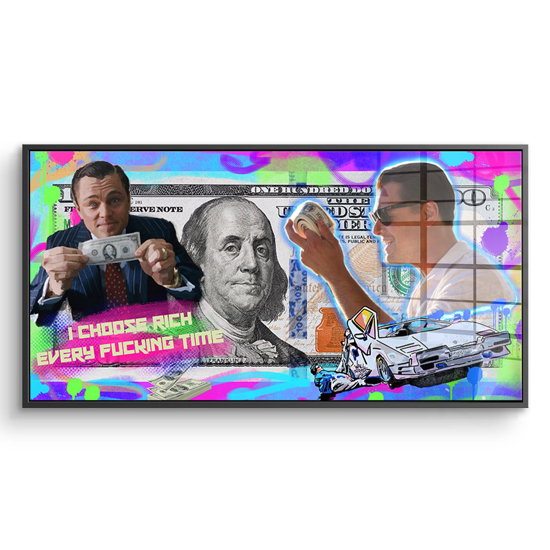 DOTCOMCANVAS Acrylglasbild I Choose Rich Neon im schwarzen Premium-Rahmen