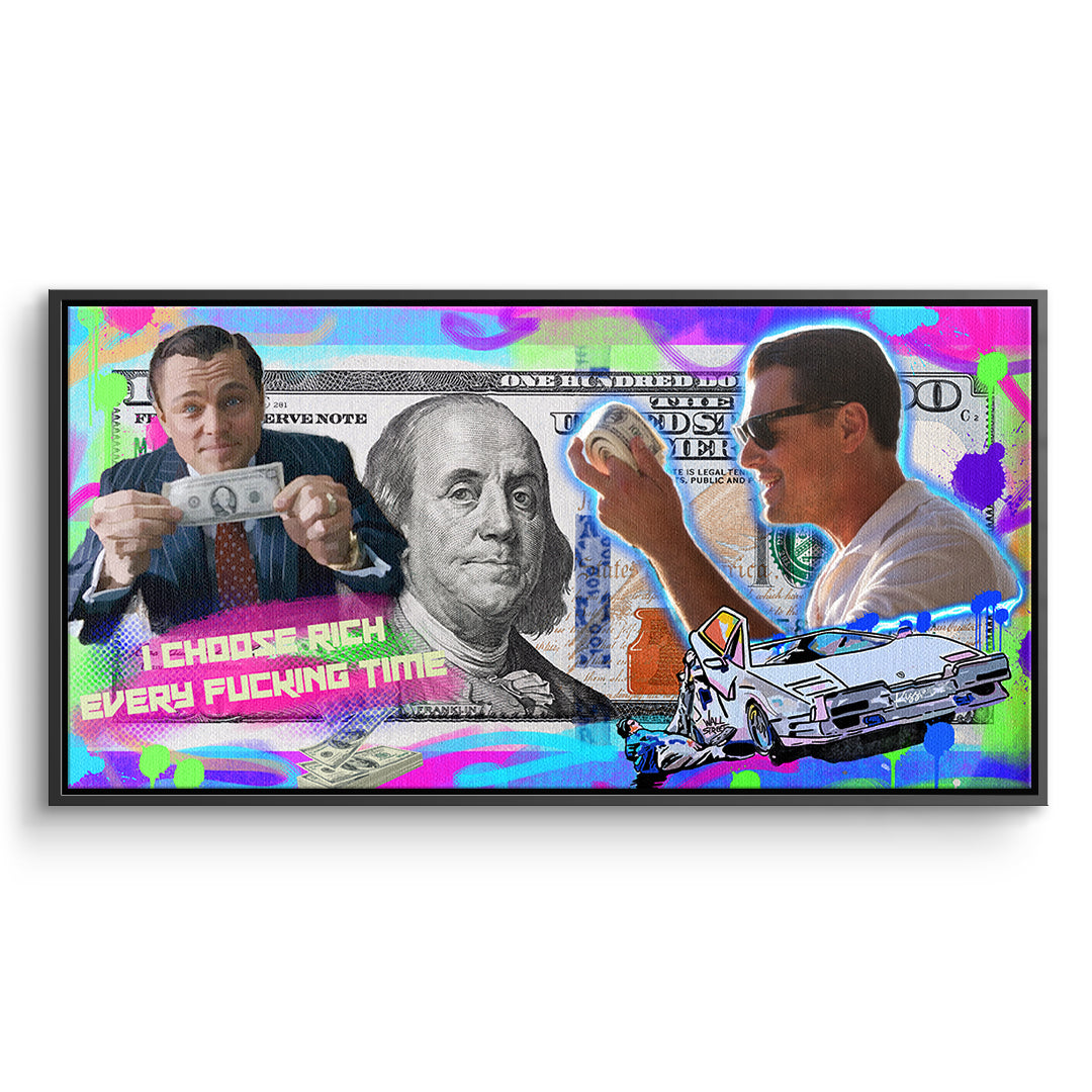 DOTCOMCANVAS Leinwandbild I Choose Rich Neon im schwarzen Premium-Rahmen