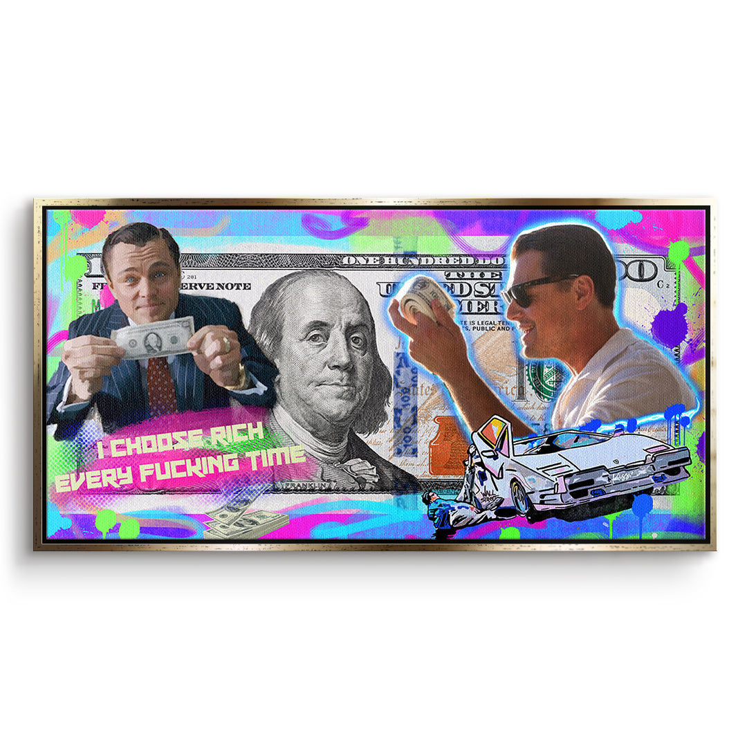 DOTCOMCANVAS Leinwandbild I Choose Rich Neon im goldenen Premium-Rahmen