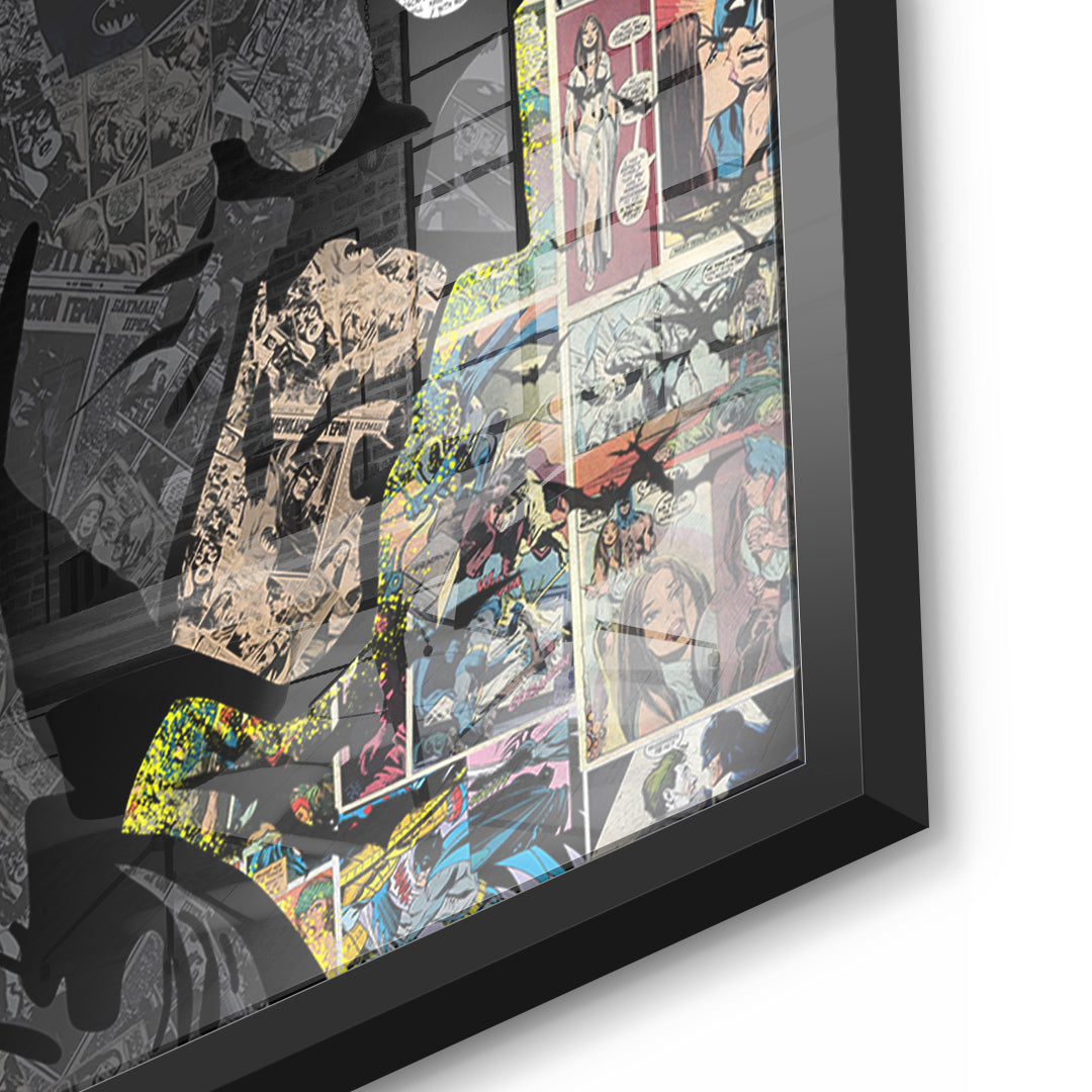 Detailaufnahme des 5mm Acrylglases, Comic Night Hero im schwarzen Rahmen