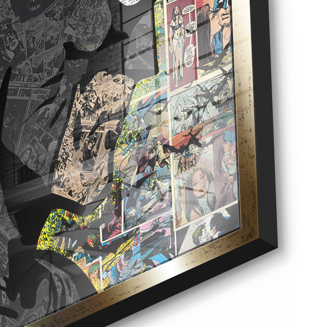Detailaufnahme des 5mm Acrylglases, Comic Night Hero im goldenen Rahmen