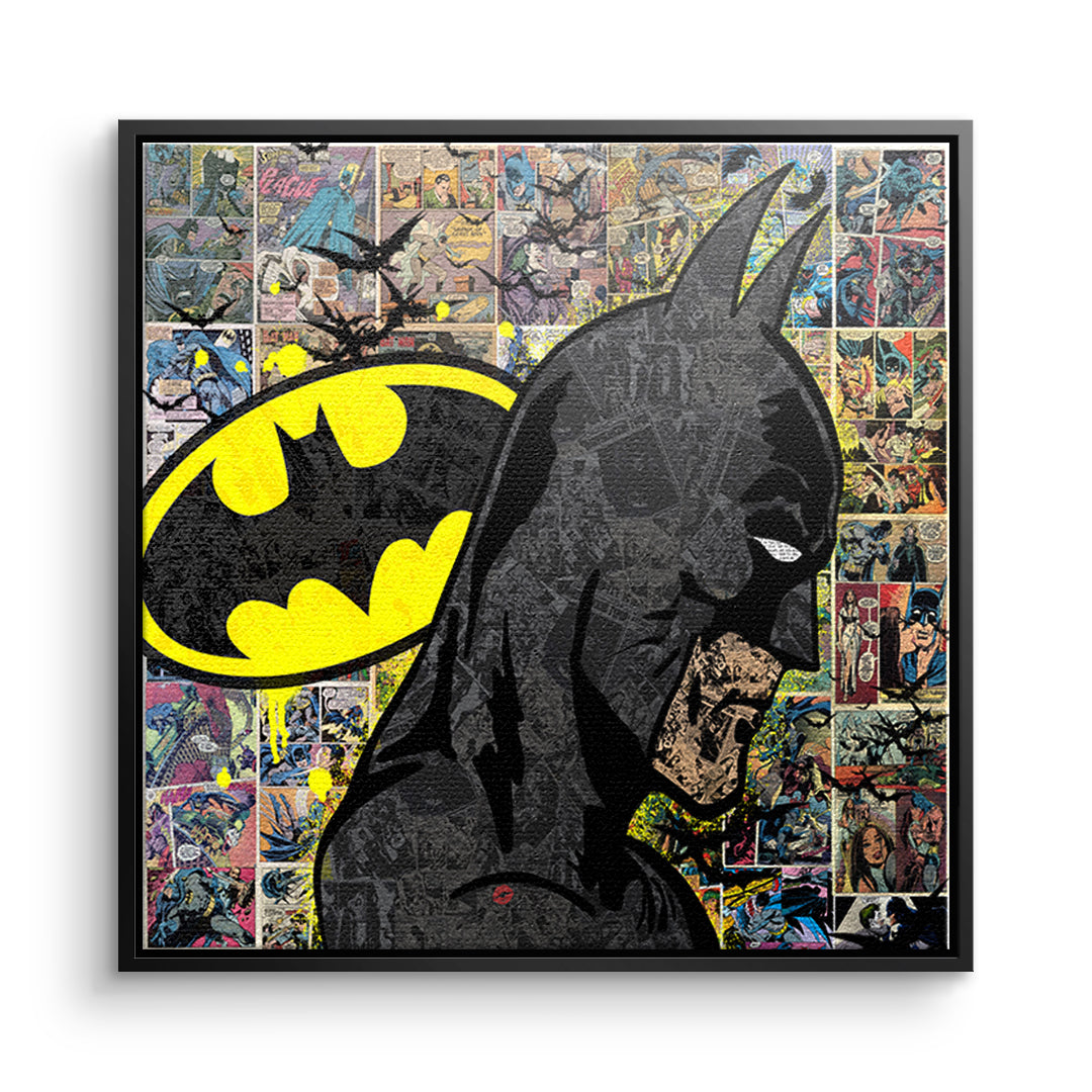 DOTCOMCANVAS Leinwandbild Comic Night Hero im schwarzen Premium-Rahmen