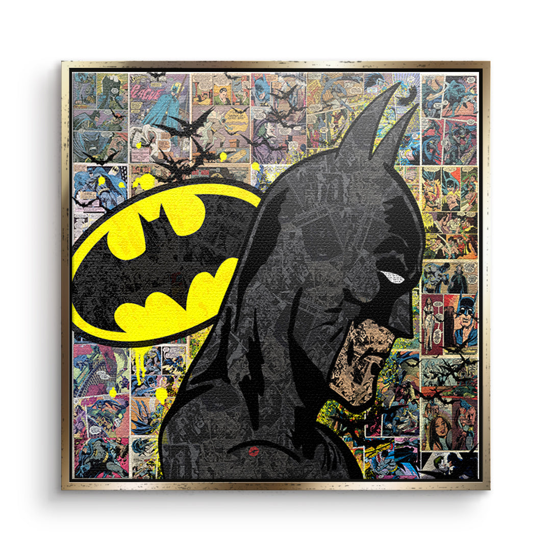 DOTCOMCANVAS Leinwandbild Comic Night Hero im goldenen Premium-Rahmen