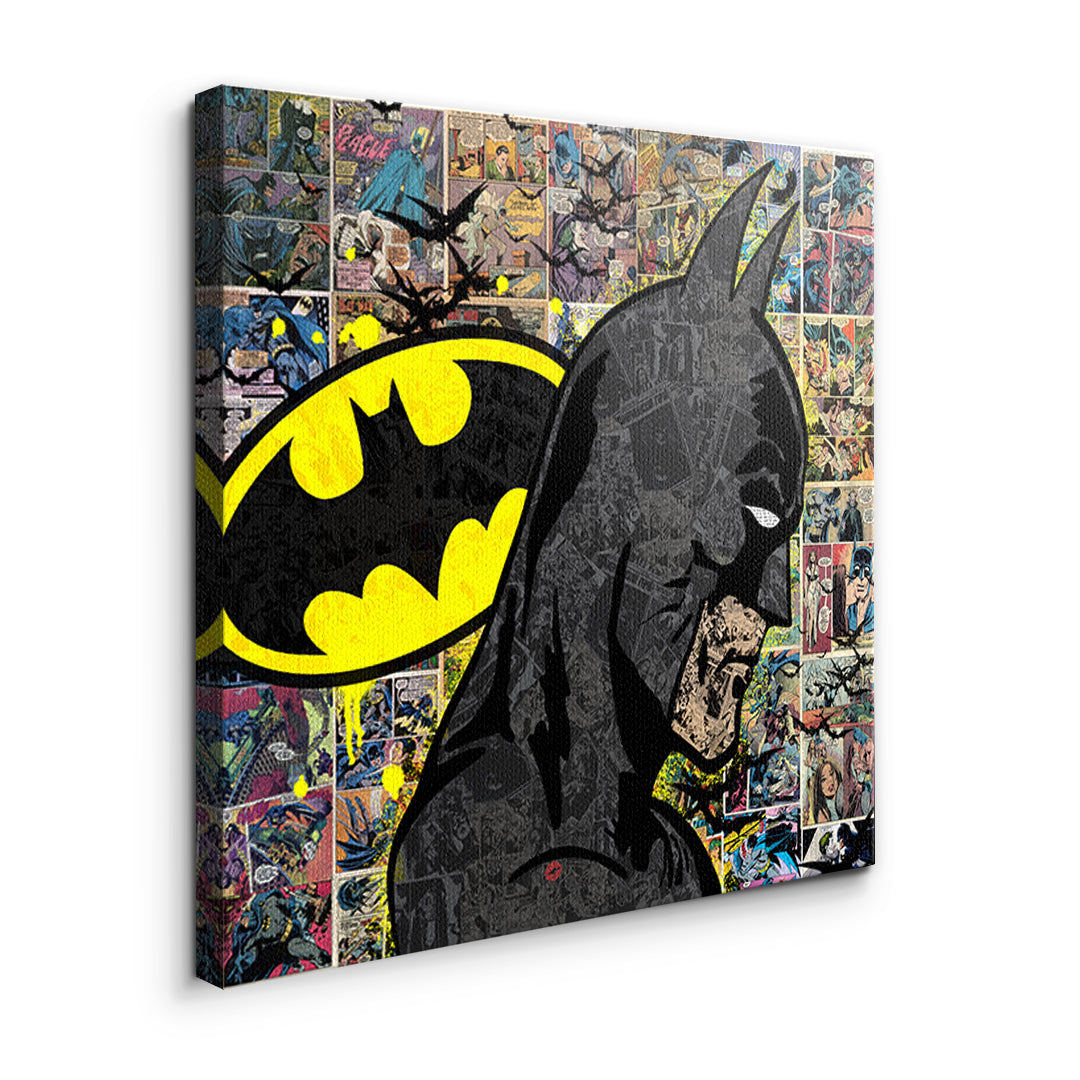 Seitenansicht des Leinwandbilds Comic Night Hero ohne Rahmen