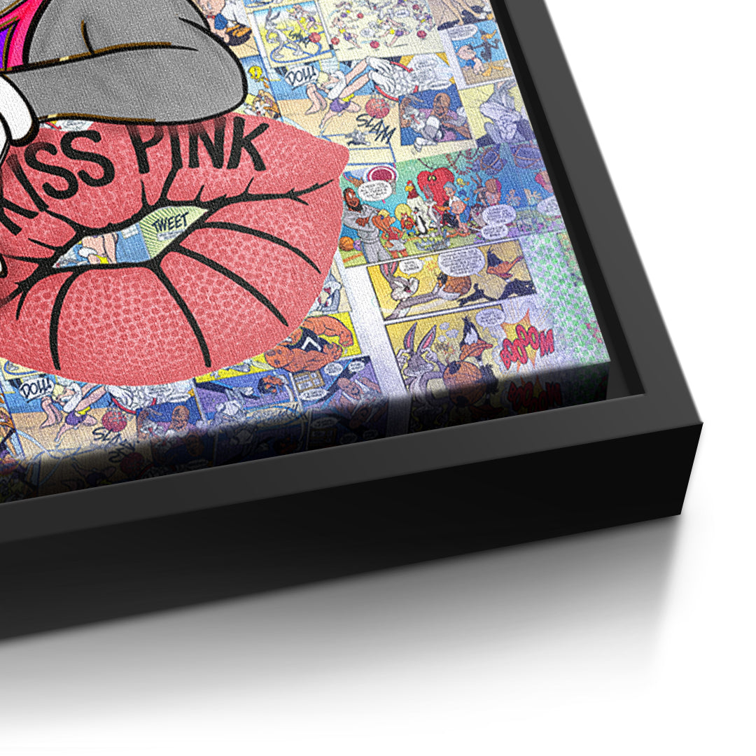 Detailaufnahme der Leinwandstruktur, Basketball Bunny im schwarzen Rahmen