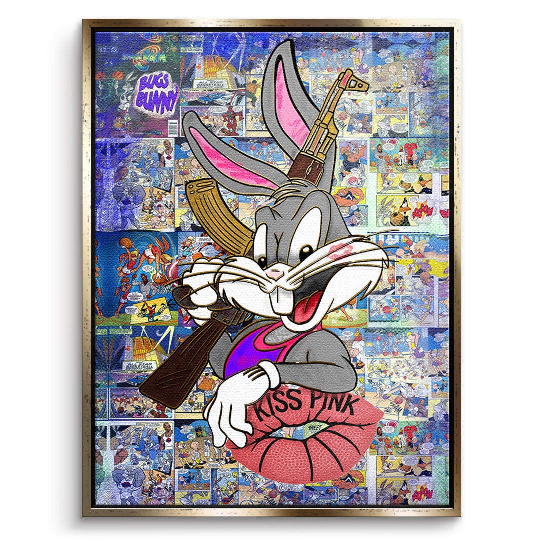 DOTCOMCANVAS Leinwandbild Basketball Bunny im goldenen Premium-Rahmen