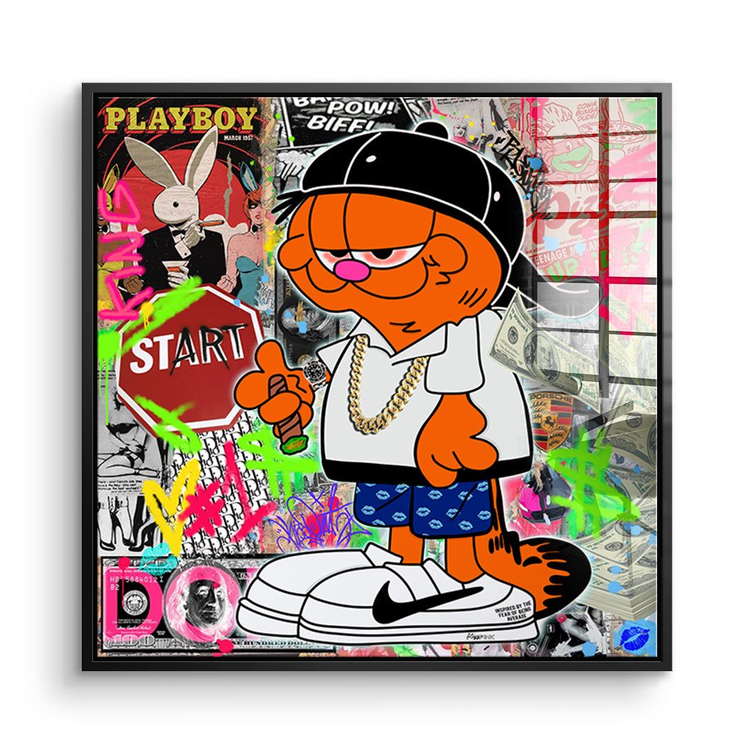 DOTCOMCANVAS Acrylglasbild Street Cat Swag im schwarzen Premium-Rahmen