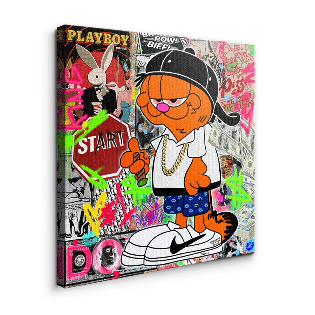 Seitenansicht des Leinwandbilds Street Cat Swag ohne Rahmen