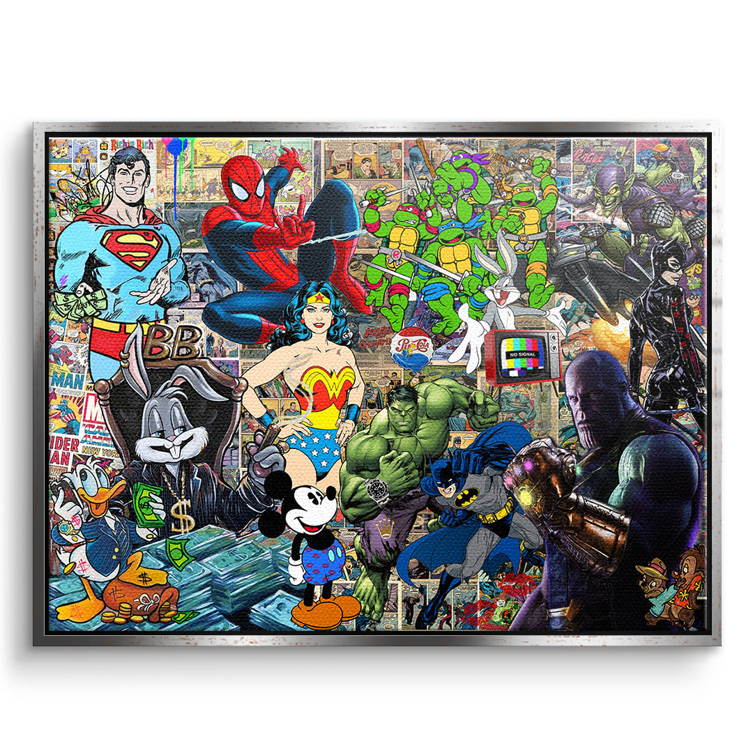 DOTCOMCANVAS Leinwandbild Superhero Collage im silbernen Premium-Rahmen