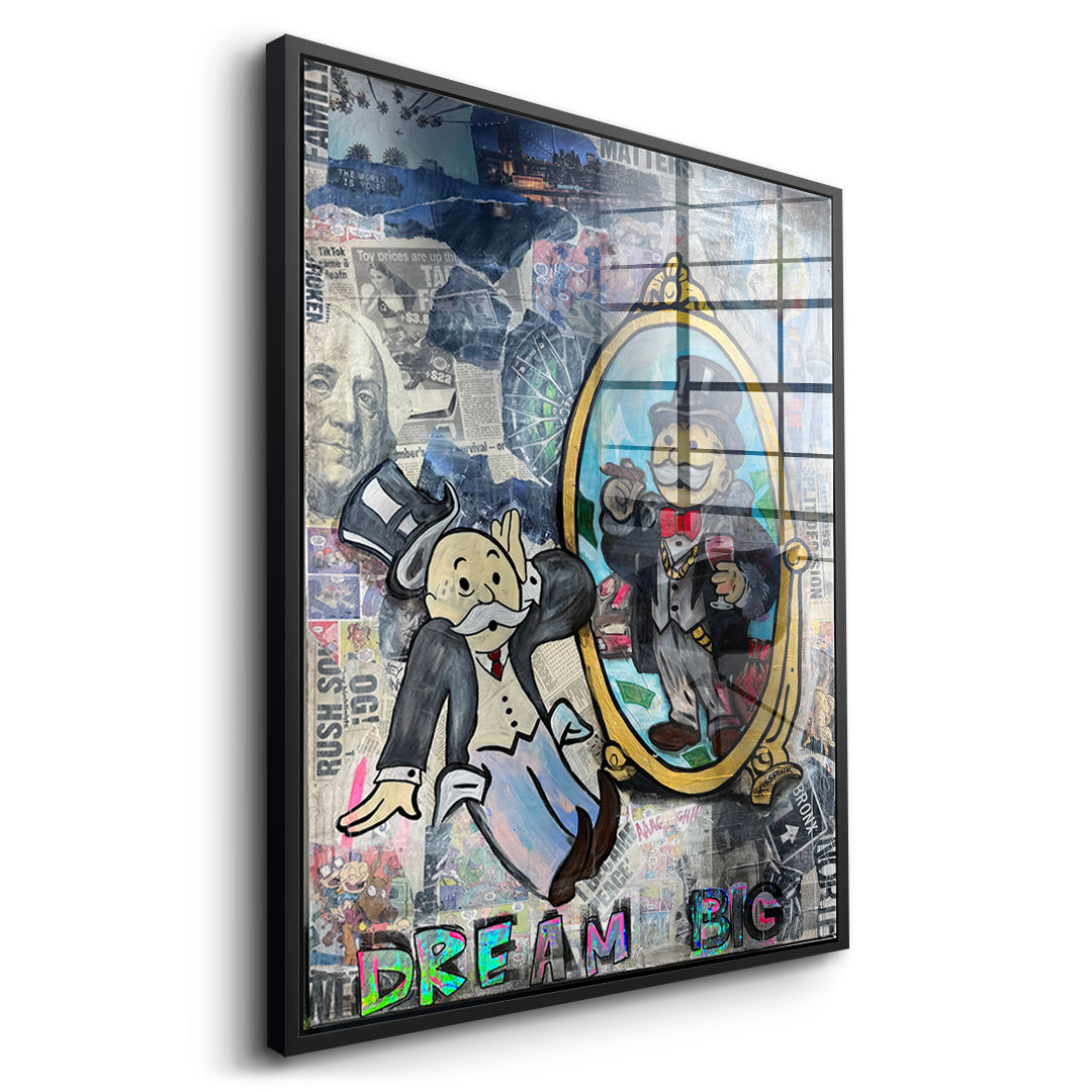 Seitenansicht des Acrylglasbilds Dream Big Real im schwarzen Rahmen